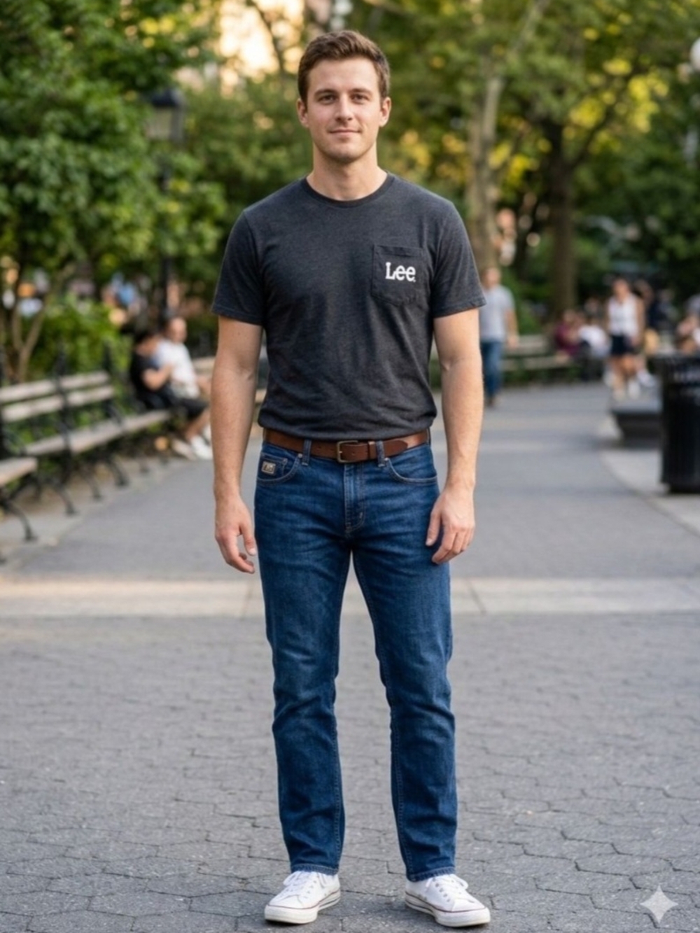 Lee Black Short Sleeve Pocket Tee with White Logo. Size M